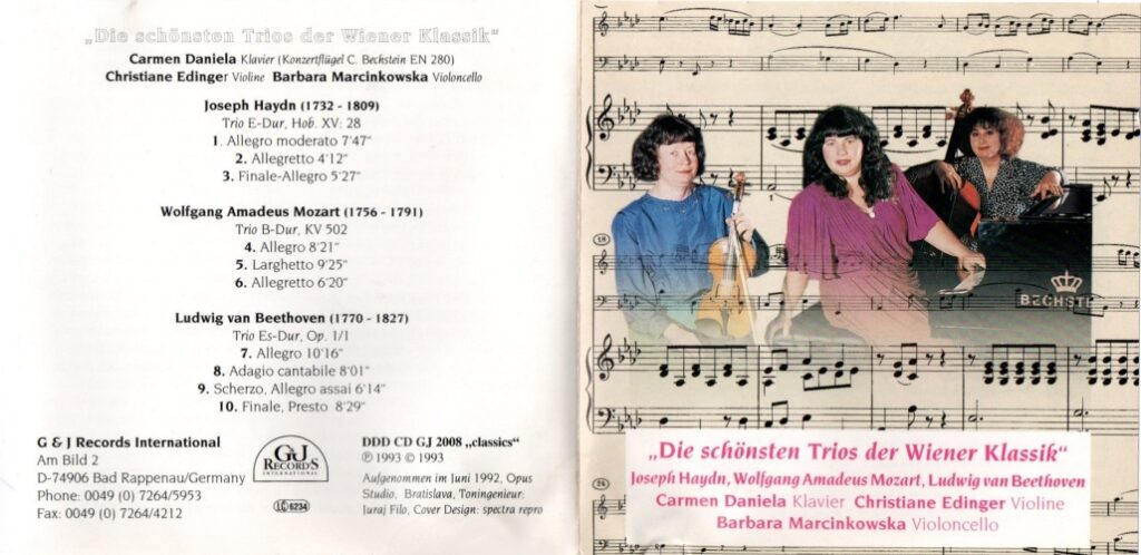 Die Schönsten Trios Der Wiener Klassik Carmen Daniela (fortepian) Christiane Edinger (skrzypce) Barbara Marcinkowska (wiolonczela) 1993