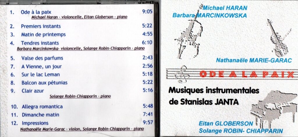 ODE A LA PAIX Musiques Instrumentales De Stanislas JANTA Barbara Marcinkowska (Violoncello)
